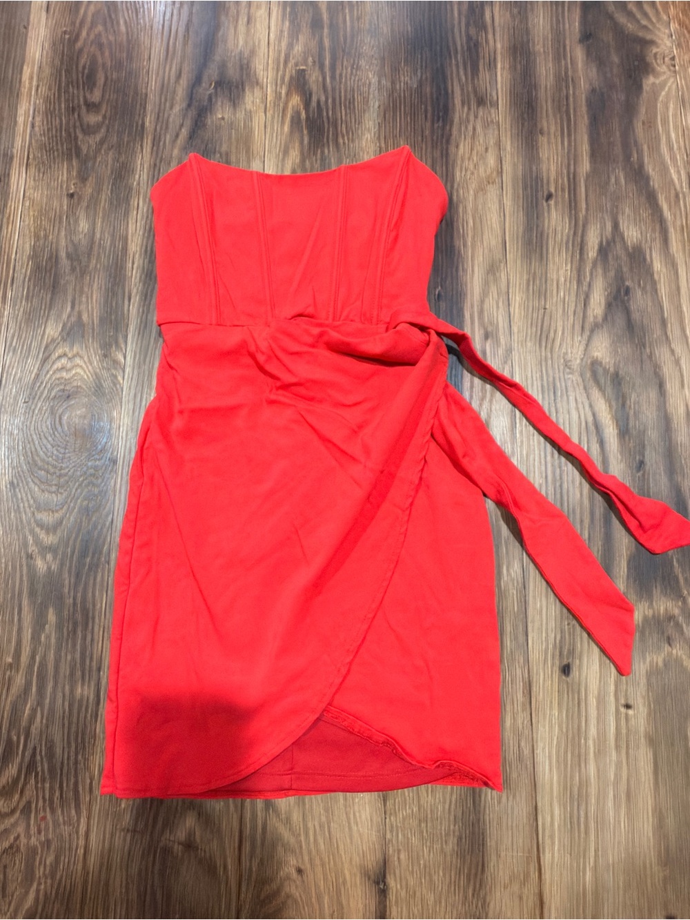 Hello Molly Red Strapless Wrap Mini Dress